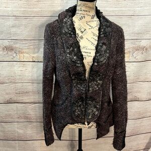 Dolce Cabo Cardigan Sweater Leather Rosettes Trim Size Large